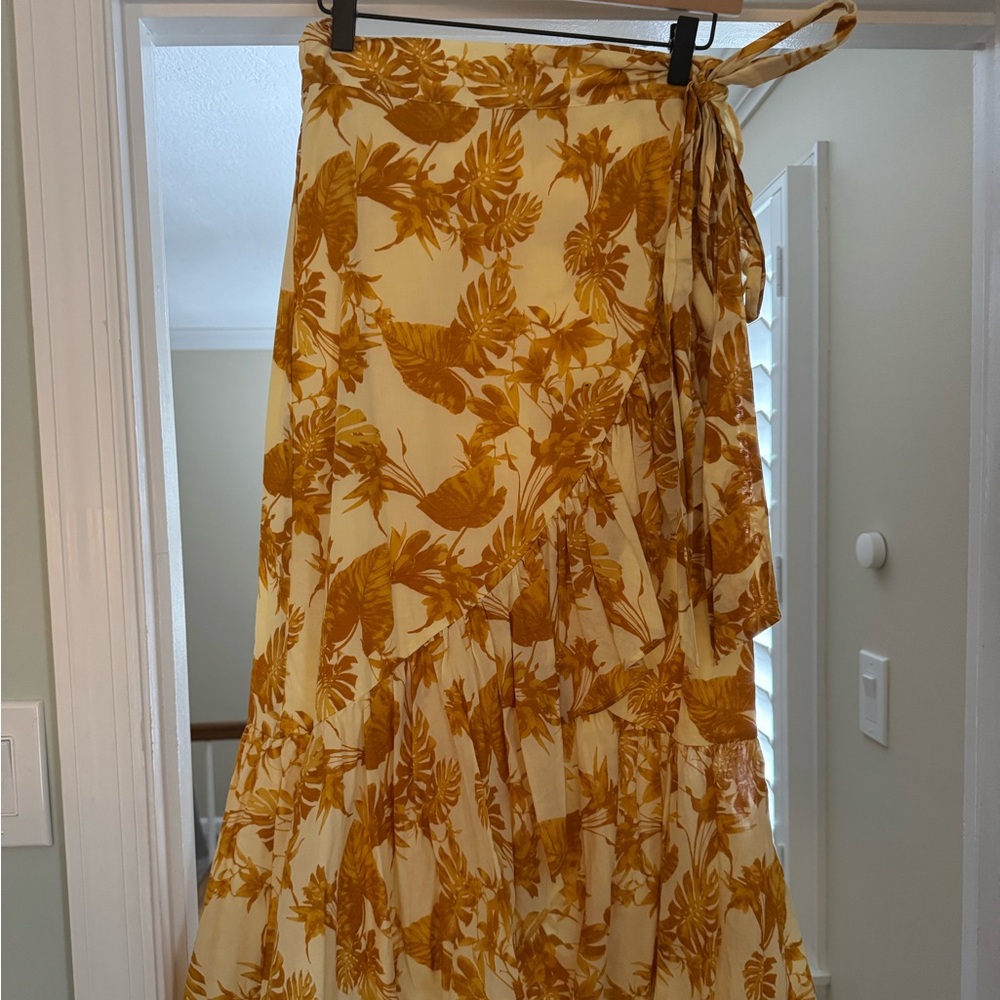 Banana Republic Factory Yellow Floral Midi Skirt